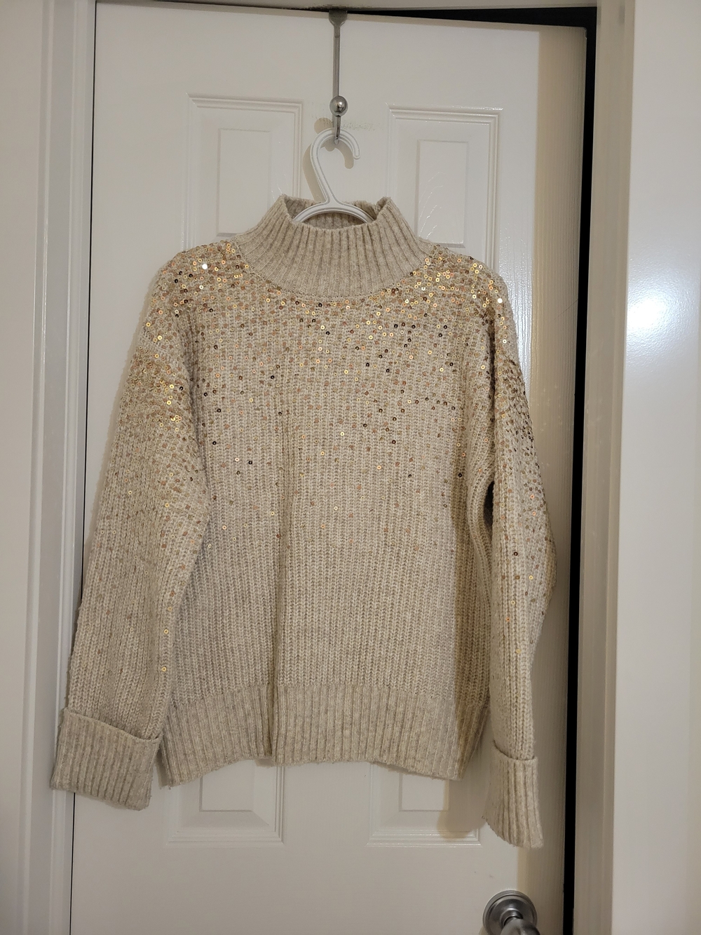 Cleo Cream Sequin Turtleneck Sweater Size M/L